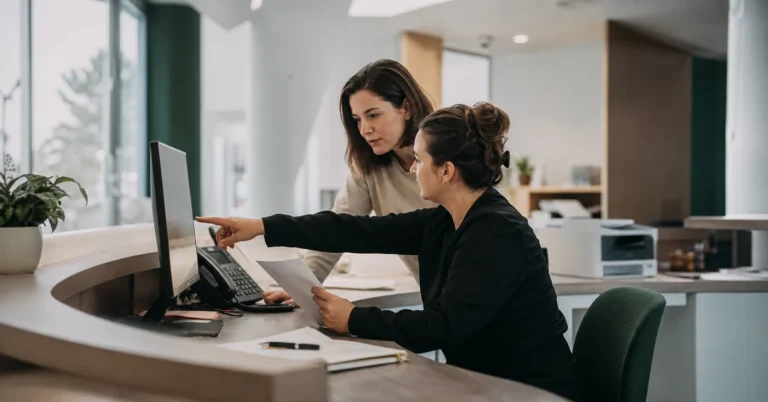 Clinic team reviewing a missed-appointment recovery workflow | Équipe clinique examinant un processus de récupération des rendez-vous manqués