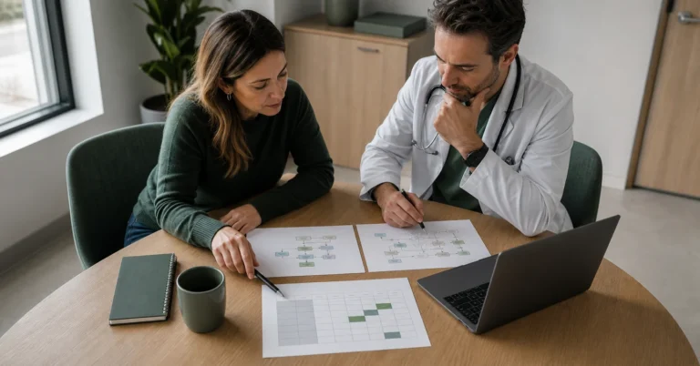 Clinic manager and physician comparing EMR workflow evidence | Gestionnaire de clinique et médecin comparant des données de flux de travail pour un DME