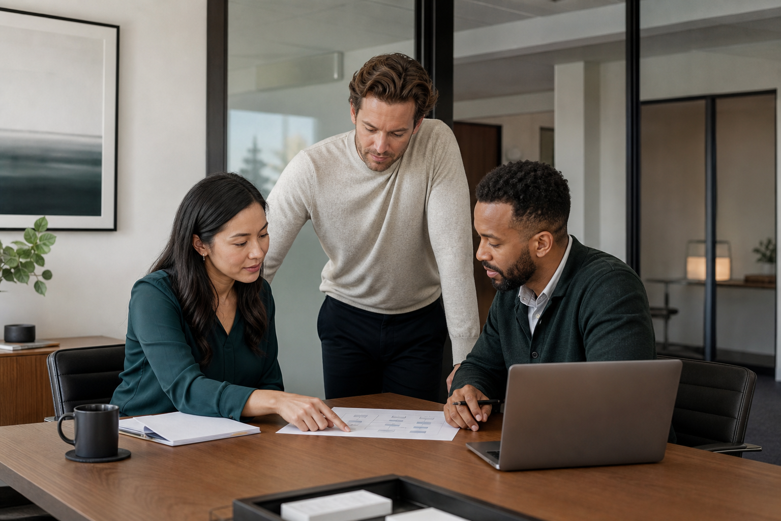 Law firm team reviewing an operational workflow